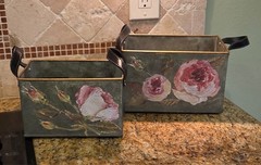 Upcycled Galvanized Tin Organizers w/Faux Leather Handles, 2-PC, Rustic Cottage