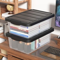 14 Quart Plastic Stackable Storage Bin, Basic Clear Storage Box with Black Li…