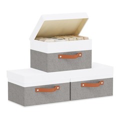 Storage Baskets with Lids, Closet 13×9.1×7.9in(3-Pack), White/Grey