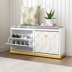 Shoe Storage Cabinet with Bench 2 Flip Drawers Shoe Rack Storage Organizer White