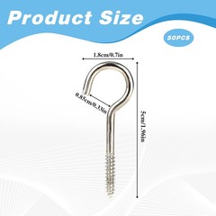 50pcs Heavy Duty 2 Inch Metal Cup Hook – Round End Self Tapping Screw Hooks,