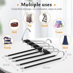 2 Pack Pants Hangers Space Saving, Anti-Slip Multi-Functional Pants Rack,