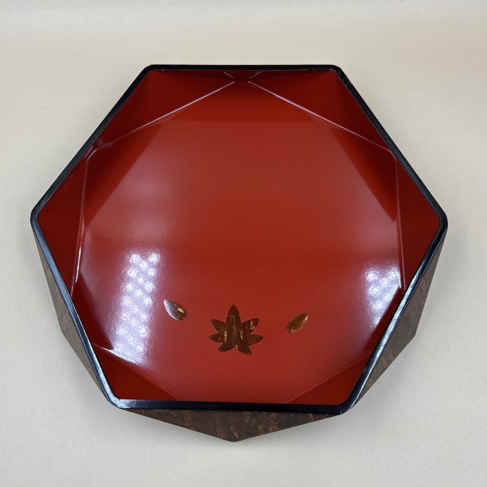 Japanese Cherry Bark Hexagonal Wooden Accessory Valet Tray Bowl Mid Century