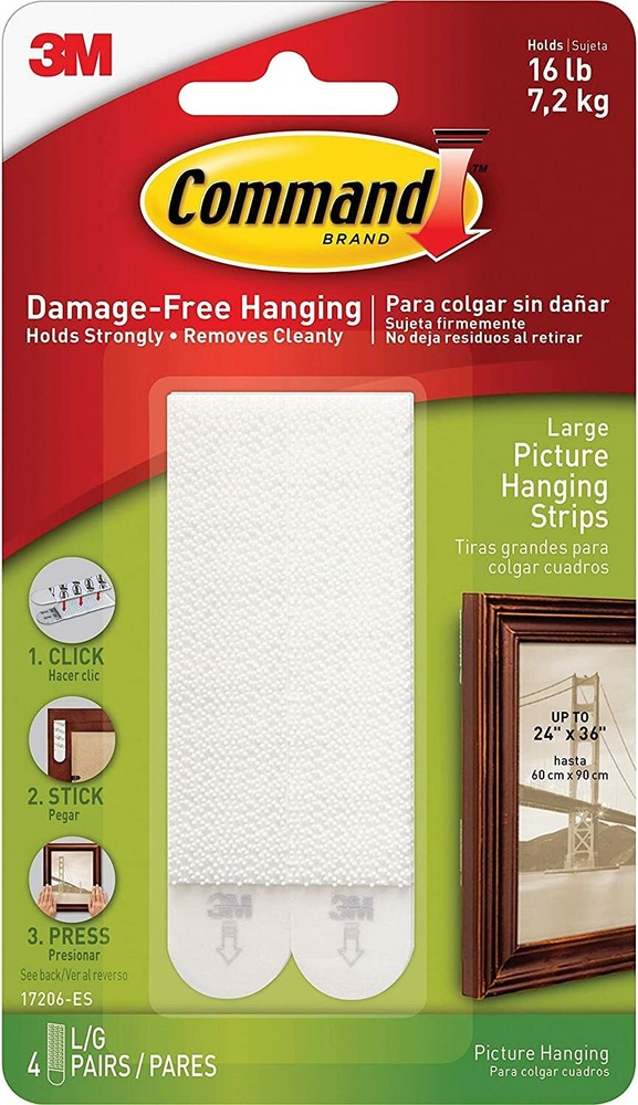 Command Picture Hanging Strips 4 Pairs Removable 0.5″ x 3.63″ White Holds 16 lbs