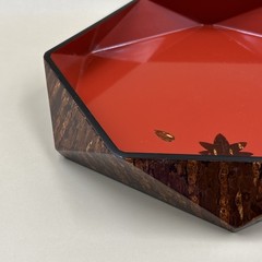 Japanese Cherry Bark Hexagonal Wooden Accessory Valet Tray Bowl Mid Century