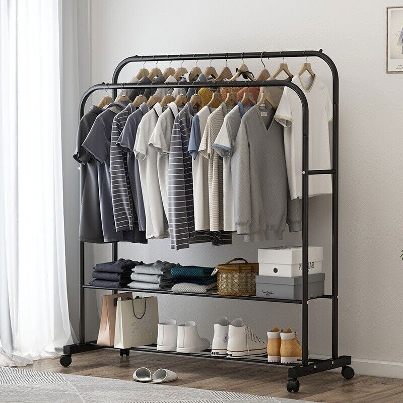 Industrial Pipe Metal Clothes Rail Heavy Duty Garment Hanging Rack Laundry Room