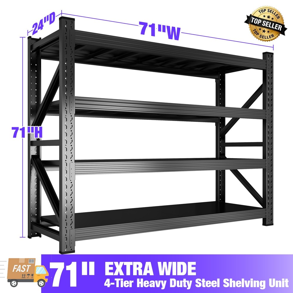 Heavy Duty Garage Shelving – 71&71″W Metal Storage Rack Shelves for Warehouse