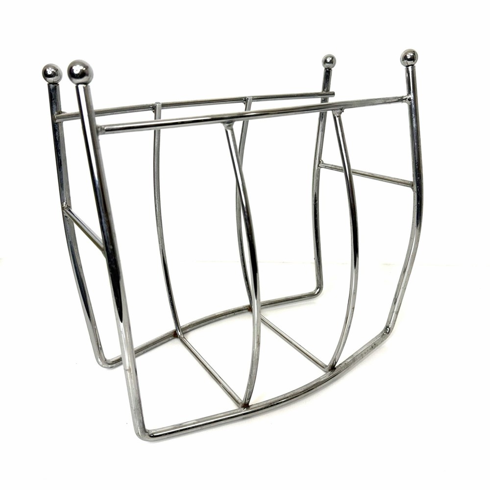 Vintage MCM Atomic Chrome Magazine Rack 12x12x6.5”