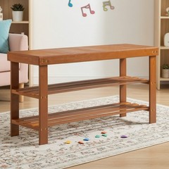 3-Tier Bamboo Shoe Rack Bench – Entryway Mudroom Wooden Storage Shelf Walnut