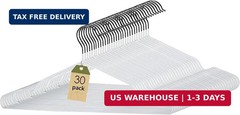 Clothes Hangers 30 Pack, 16″ Non-Slip Rubber White Metal Coat Hanger Heavy Duty