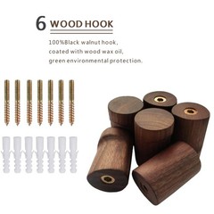 LONANGG Natural Wooden wall Hooks Set of 6 Black Walnut Wood (6HOOKS)