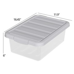 2 PCS 14 Quart Plastic Clear Storage Bin Stackable Latching Box Grey Lid