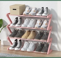 Tier Durable Plastic Z-Shaped Shoe Rack | Modern Shoe Stora Pink | Stackable**-=
