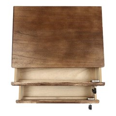 2-tier Wooden Desktop Storage Box W/Lockable Drawers Walnut Flat File Cabinet