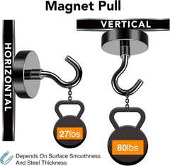 Black Magnetic Hooks, 80Lbs Heavy Duty Earth Magnets with Hooks for Cruise Cabin
