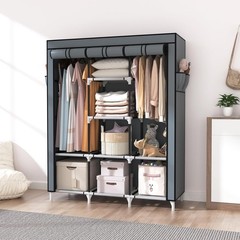 Portable Closet Wardrobe with Shelves and Cover for Clothes Storage Grey