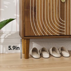 Line Groove Walnut Buffet Sideboard Cabinet 2 Door Accent Storage Cabinet