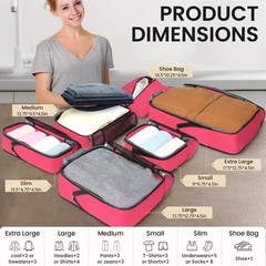 6-Piece Compression Packing Cubes – Expandable Travel Organizers in Fuchsia