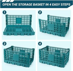 Collapsible Heavy Duty Storage Crate 52L Stackable Plastic Organizer Bin 5PCS