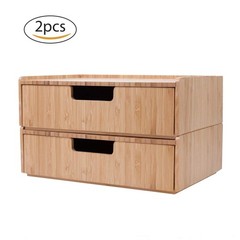 Mobilevision Bamboo Drawer 2 Pack Combo Set Stackable Storage Solution Clear