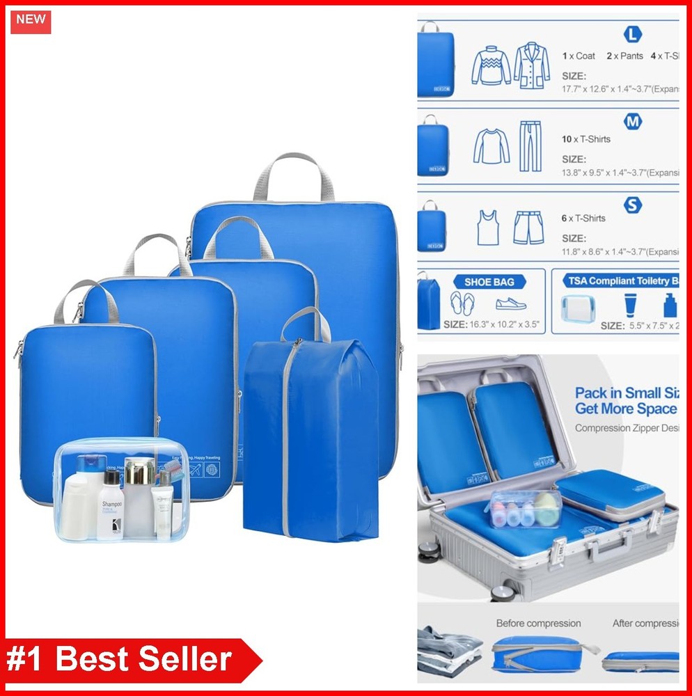 Compression Packing Cubes for Travel 6 Set Nylon Lightweight Luggage Organizer