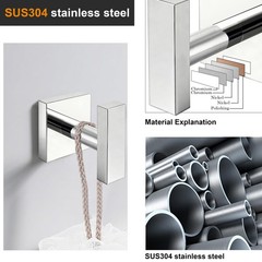 Polished Chrome Stainless Heavy Duty Square Towel Robe Hook 4 PCS