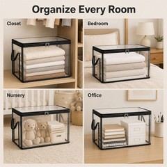 1//2x Plastic Clear Storage Box Heavy-Duty w/ Hinged Lid for Toys & Clothes