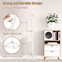 Aliphon Wooden Coat Rack Stand, Freestanding Coat Rack with 8 Hooks, 3 Adjust…