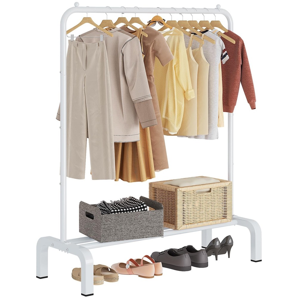 Standard Clothes Garment Rack Storage Shelves Coat Jacket Organizer White