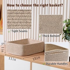 Large Shallow Organizing Baskets 15x11x5.1 Inches – 2pcs-L15×W11×H5.1″ Natural