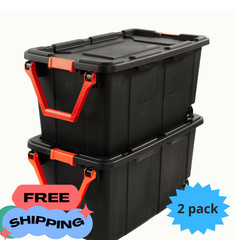 40 Gallon Wheeled Storage Bin with Latching Lid and Pull Handle Black 2 Pack