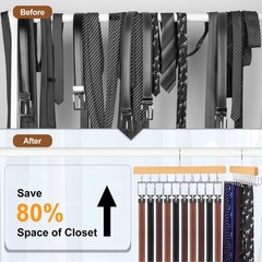 2-Pack 2-in-1 Belt Tie Hanger for Closet Max 60 Belts with 60 Ties Capacity
