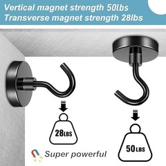 10 Pack Black Magnetic Hooks Heavy Duty, 50LBS Neodymium Magnet Hook
