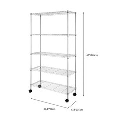 New 65x36x14″ Homegear Adjustable 5-Shelf Shelving Wire Unit Rack with Wheels