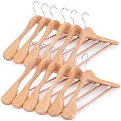 12Pack Wide Shoulder Wooden Hangers Non-Slip Clothes Coat Jacket Hangers Natural