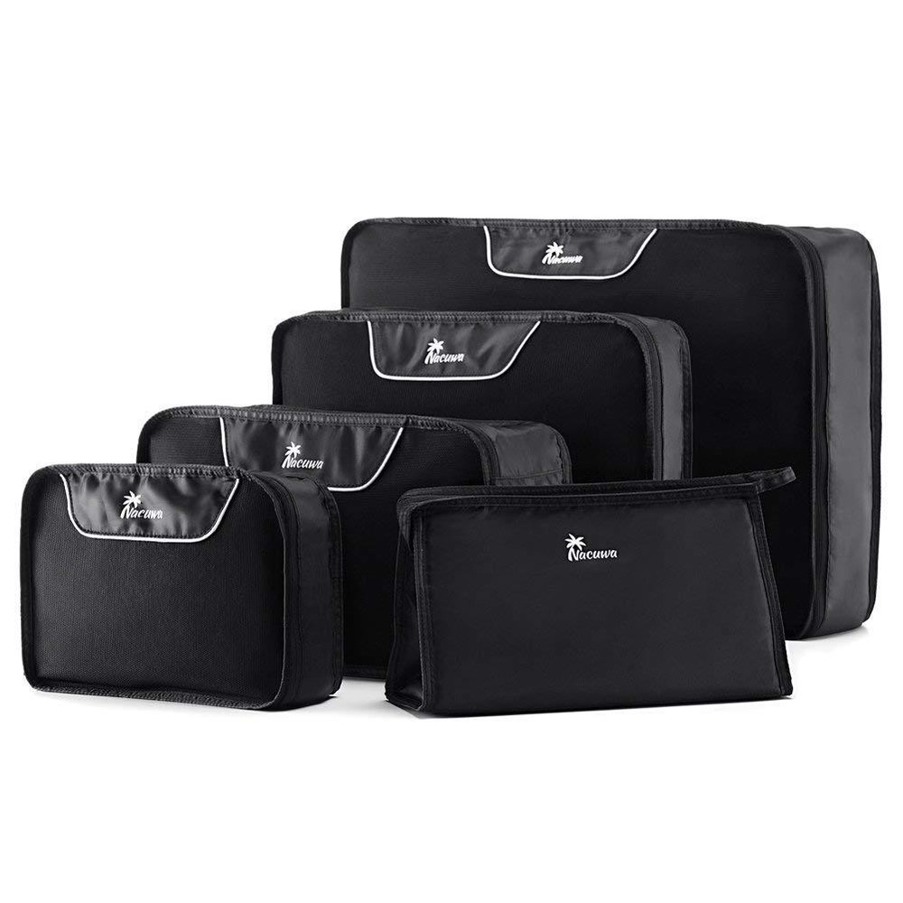 Nacuwa 5Pcs Packing Cubes Travel Clothes Storage Luggage Organizers Bags Pouch