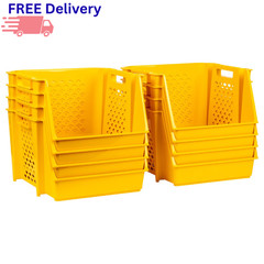 Stackable Storage Bins 8-Pack Open-Front Plastic Modular Home Organizer Closet