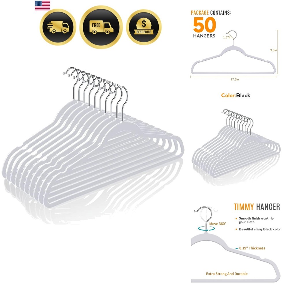 50 Plastic Hangers 17.7 Inch Non-Slip, Space Saving Closet Organizers, Heavy …