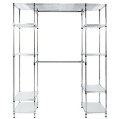 US Expandable Clothes Storage Closet Organizer Shelf Wardrobe Iron Rack w/Hanger