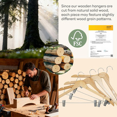 12 Pack Premium Wooden Suit Hangers with Clips for Dresses, Coats, and Pants