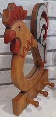 Wood Vintage Rooster Mirror Wall Hanging Coat Rack 9 1/2″ x 15″