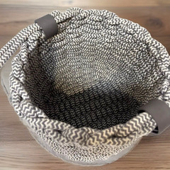 Project 62 Accent Gray Coiled Rope Fishtail Weave Basket W/Faux Leather Snap 8×9