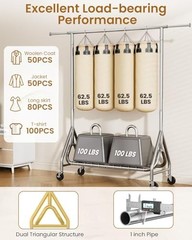 Heavy Duty Clothing Rack, Metal Clothes Rack Load 450 LBS, Silver Single Rod