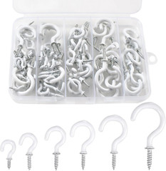 90 Pcs White Ceiling Hooks Kit 6 Sizes Vinyl Coated Screw-In Plant, Kitchen, Cup