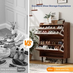 2 Drawers Top Enclosure Barn Door Shoe Cabinet Melamine Board Embossed MDF
