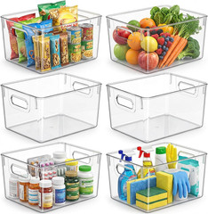 6 Pack Clear Organizer Bins 11X8X6In Pantry Organizers and Storage | Clear Conta