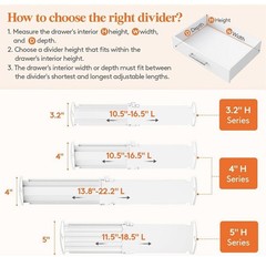 Lifewit Drawer Dividers Clothes 3.2in High Expandable 10.5-16.5in 4 Pack