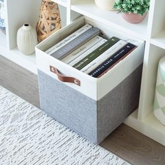 Cube Storage Bins Set of 4 Fabric 11 Inch Odor Free Vegan Leather Handles