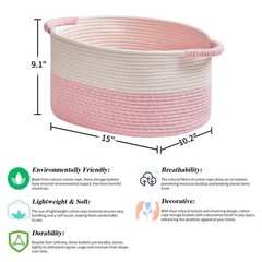 Storage Baskets For Organizing | 15″x10.2″x9.1″ Nursery Bin With Handles Woven C
