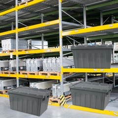 Cand 15 Gallon Plastic Industrial Storage Tote with Hinged Attached Lid, 4 Packs